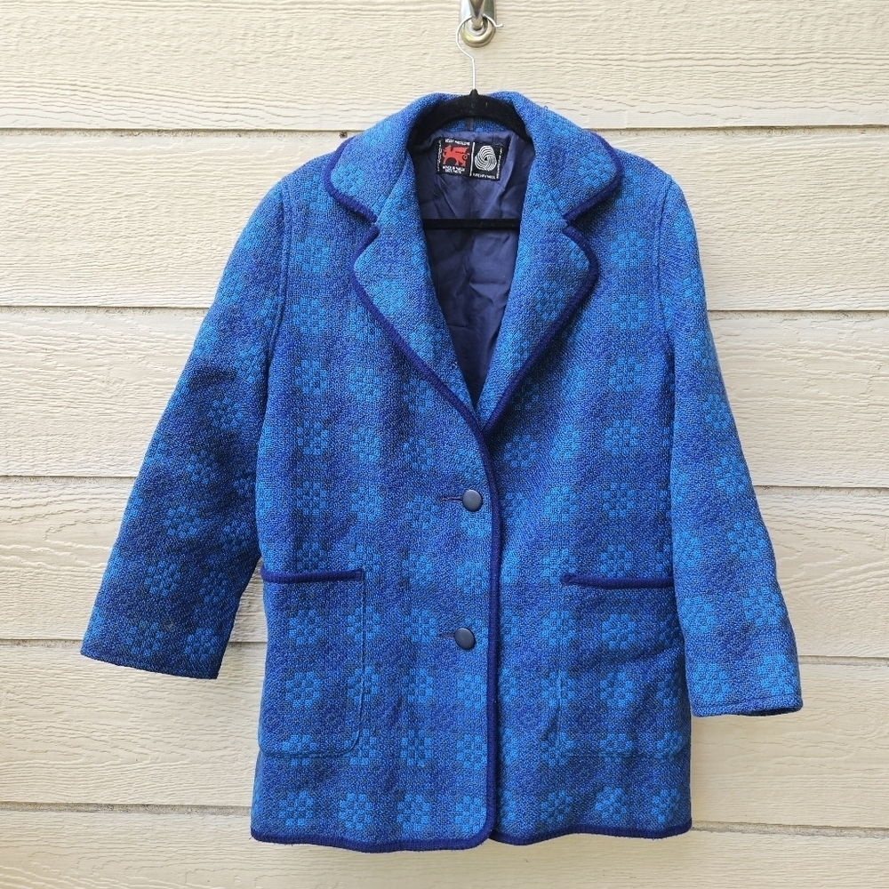 Welsh Woollens blue Eclipse tailored jacket SEE MEASUREMENTS missing button
